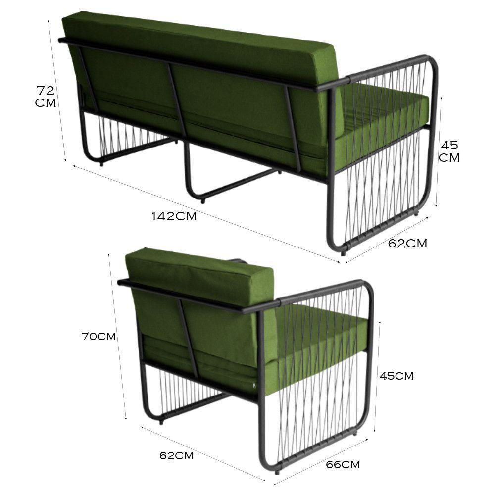 Conjunto 2 Poltronas E Namoradeira Fibra Sintética Córdova Preto-verde - 6