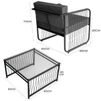 Conjunto 2 Poltronas E Mesa Centro Fibra Sintética Córdova Preto-cinza