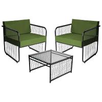 Conjunto 2 Poltronas E Mesa Centro Fibra Sintética Córdova Preto-verde - 1