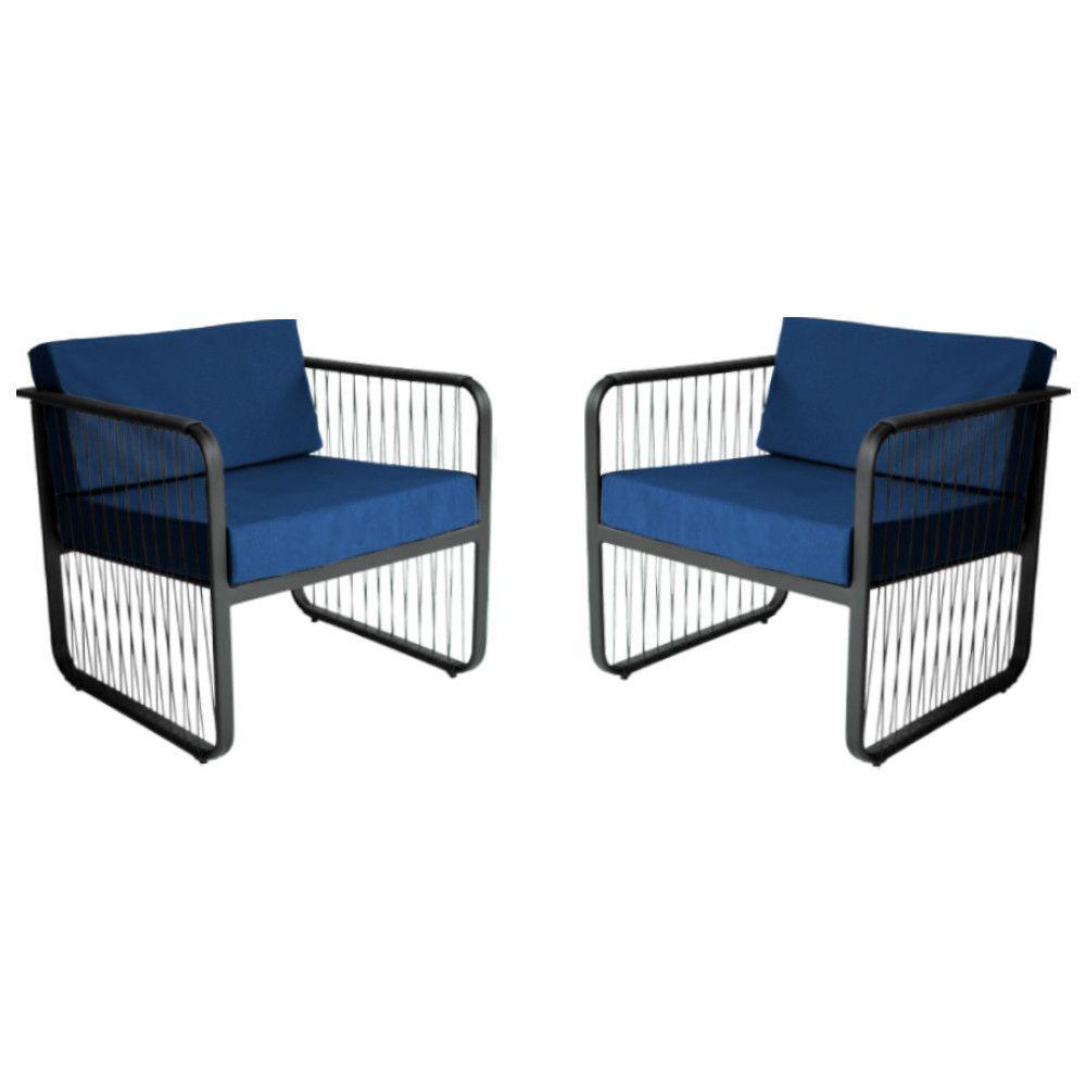 Conjunto 2 Poltronas área Externa Fibra Sintética Santiago Preto-azul - 1