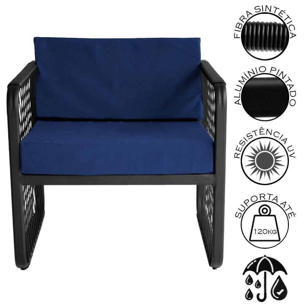 Conjunto 2 Poltronas área Externa Fibra Sintética Santiago Preto-azul - 3