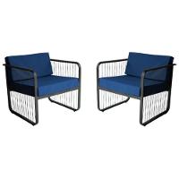 Conjunto 2 Poltronas área Externa Fibra Sintética Santiago Preto-azul - 1