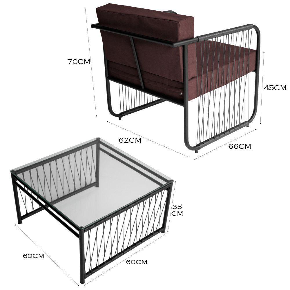 Conjunto 2 Poltronas E Mesa Centro Fibra Sintética Córdova Preto-marrom - 2