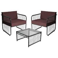 Conjunto 2 Poltronas E Mesa Centro Fibra Sintética Córdova Preto-marrom - 1