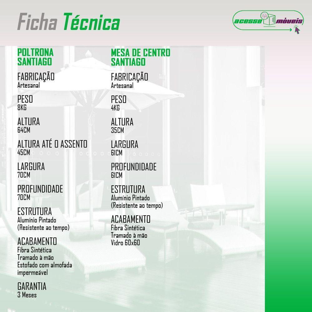 Conjunto 2 Poltronas E Mesa Centro Fibra Sintética Santiago Preto-marrom - 6