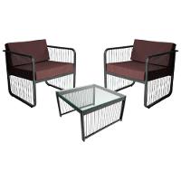 Conjunto 2 Poltronas E Mesa Centro Fibra Sintética Santiago Preto-marrom - 1