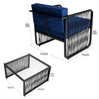 Conjunto 2 Poltronas E Mesa Centro Corda Náutica Santiago Preto-azul - 5