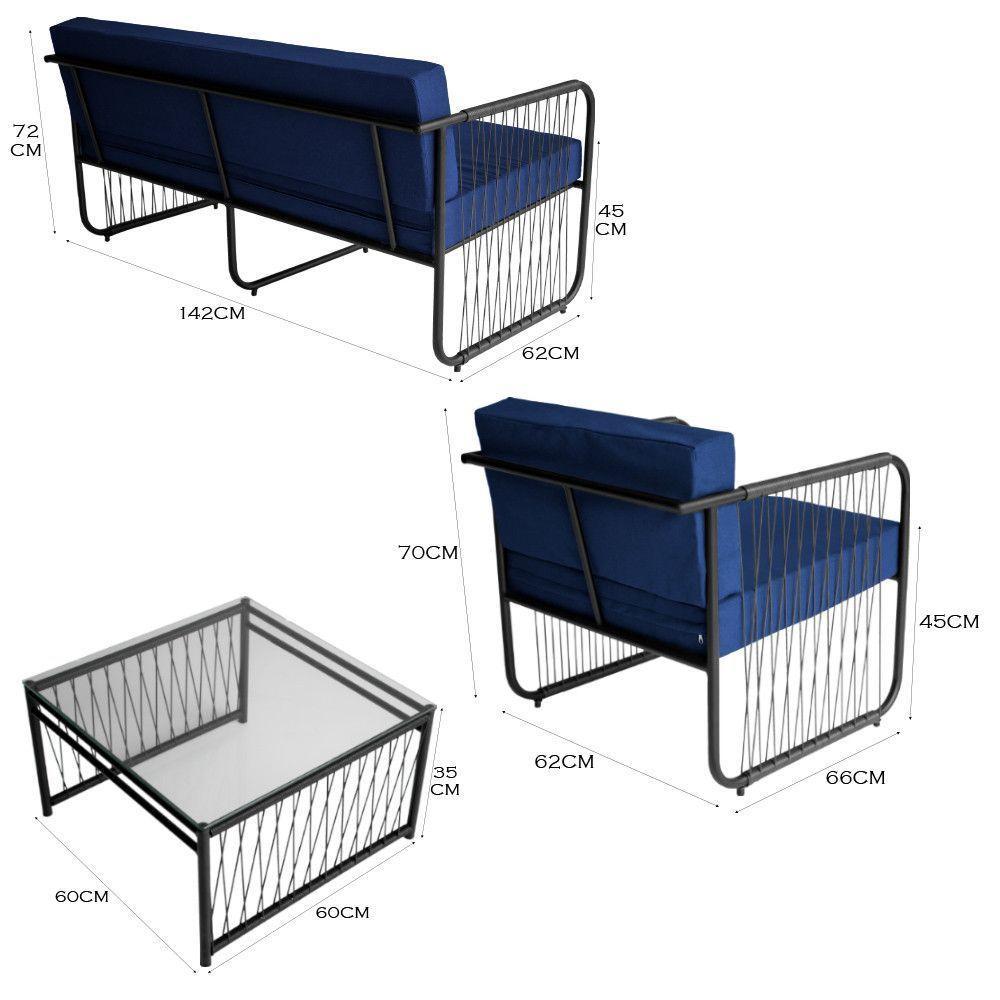 Conjunto 3 Peças Em Aço Carbono E Fibra Sintética Córdova Preto-azul - 2