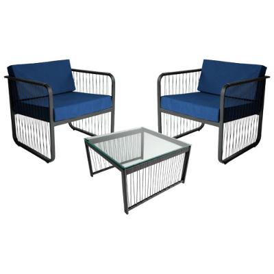 Conjunto 2 Poltronas E Mesa Centro Fibra Sintética Santiago Preto-azul