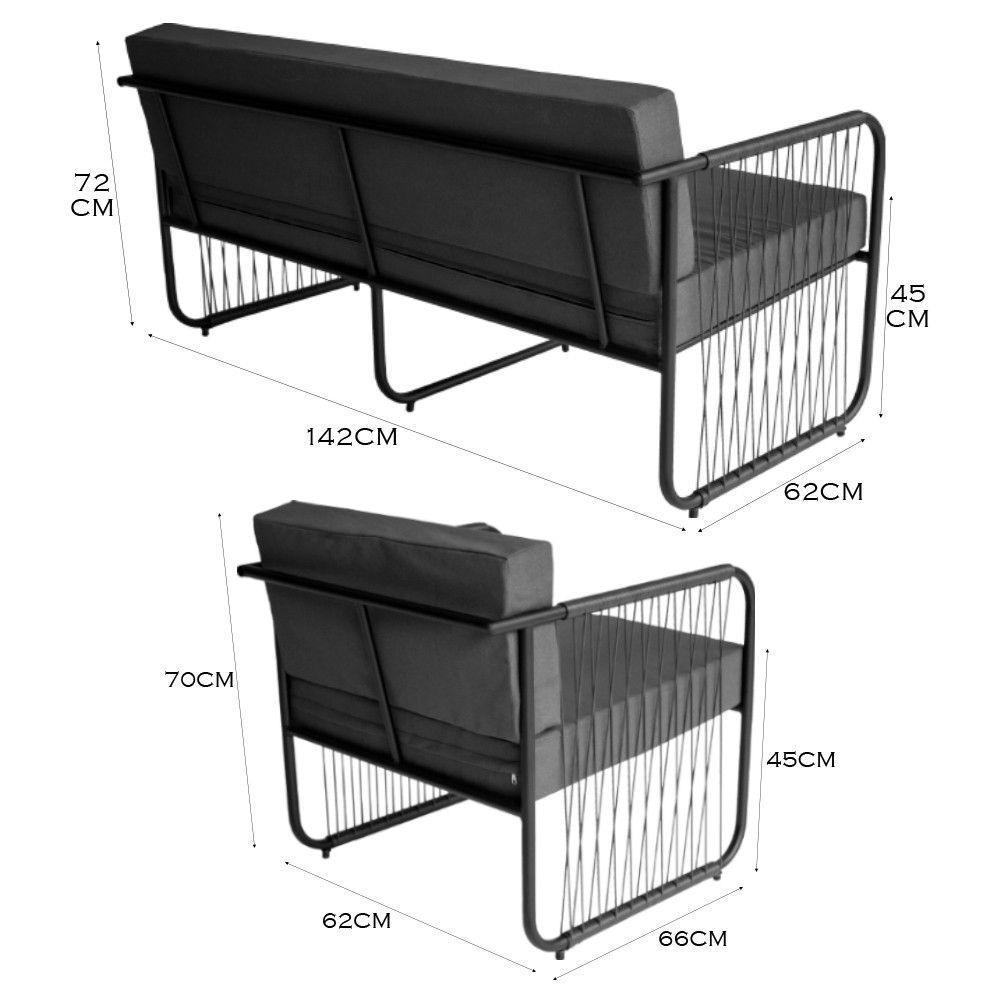 Conjunto 1 Poltronas E Namoradeira Fibra Sintética Córdova Preto-cinza - 2