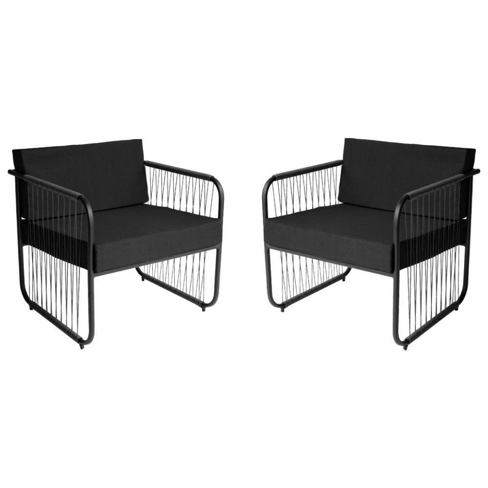 Conjunto 2 Poltronas área Externa Fibra Sintética Córdova Preto-preto - 1