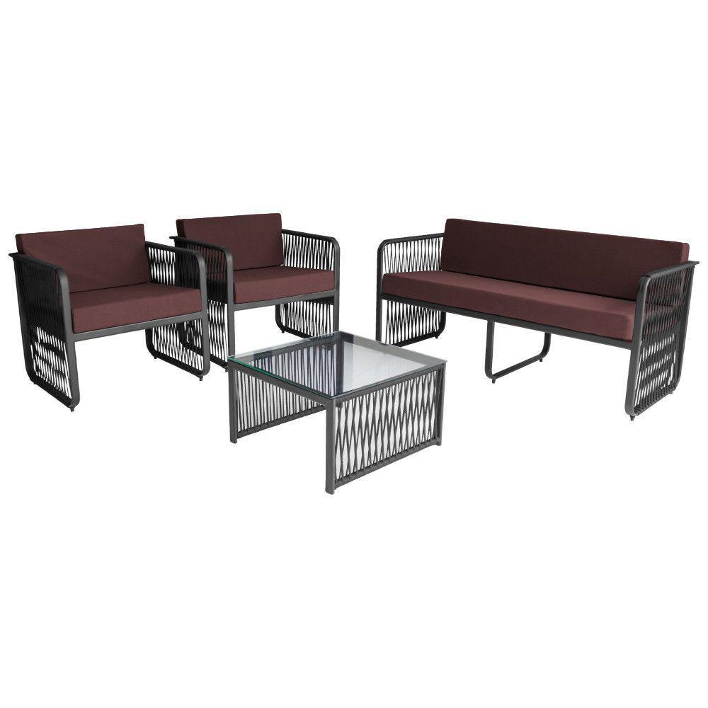 Conjunto 4 Peças Em Alumínio E Corda Náutica Santiago Preto marrom - 1