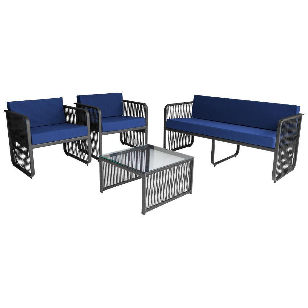 Conjunto 4 Peças Em Alumínio E Corda Náutica Santiago Preto azul - 1