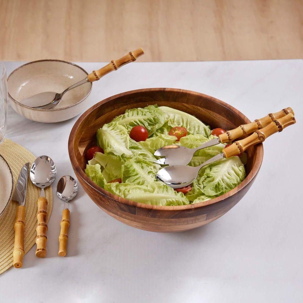 Kit 2 Peças Com Colher E Garfo Para Salada Bamboo Real Kenya - 7