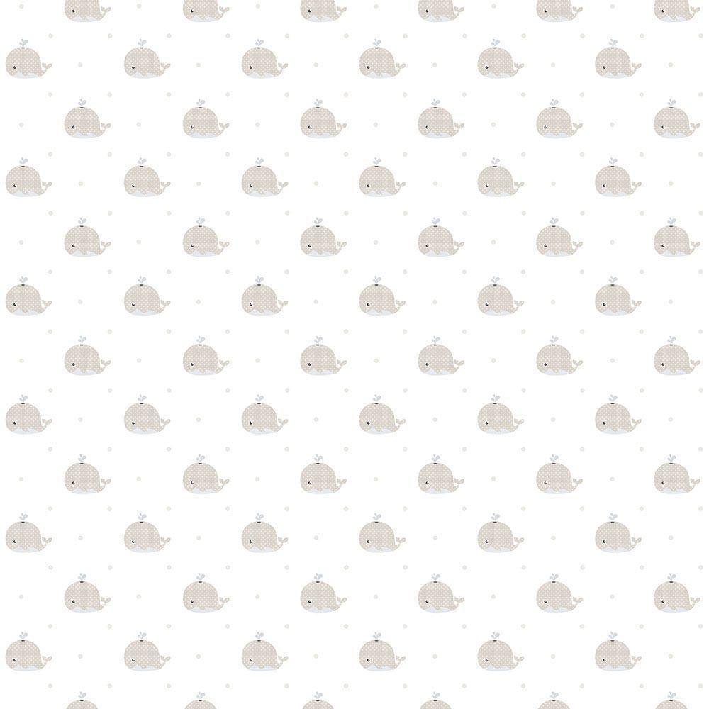 Papel De Parede Lullaby Baleia Bege 2233 - Rolo 10m X 0,53m - 1