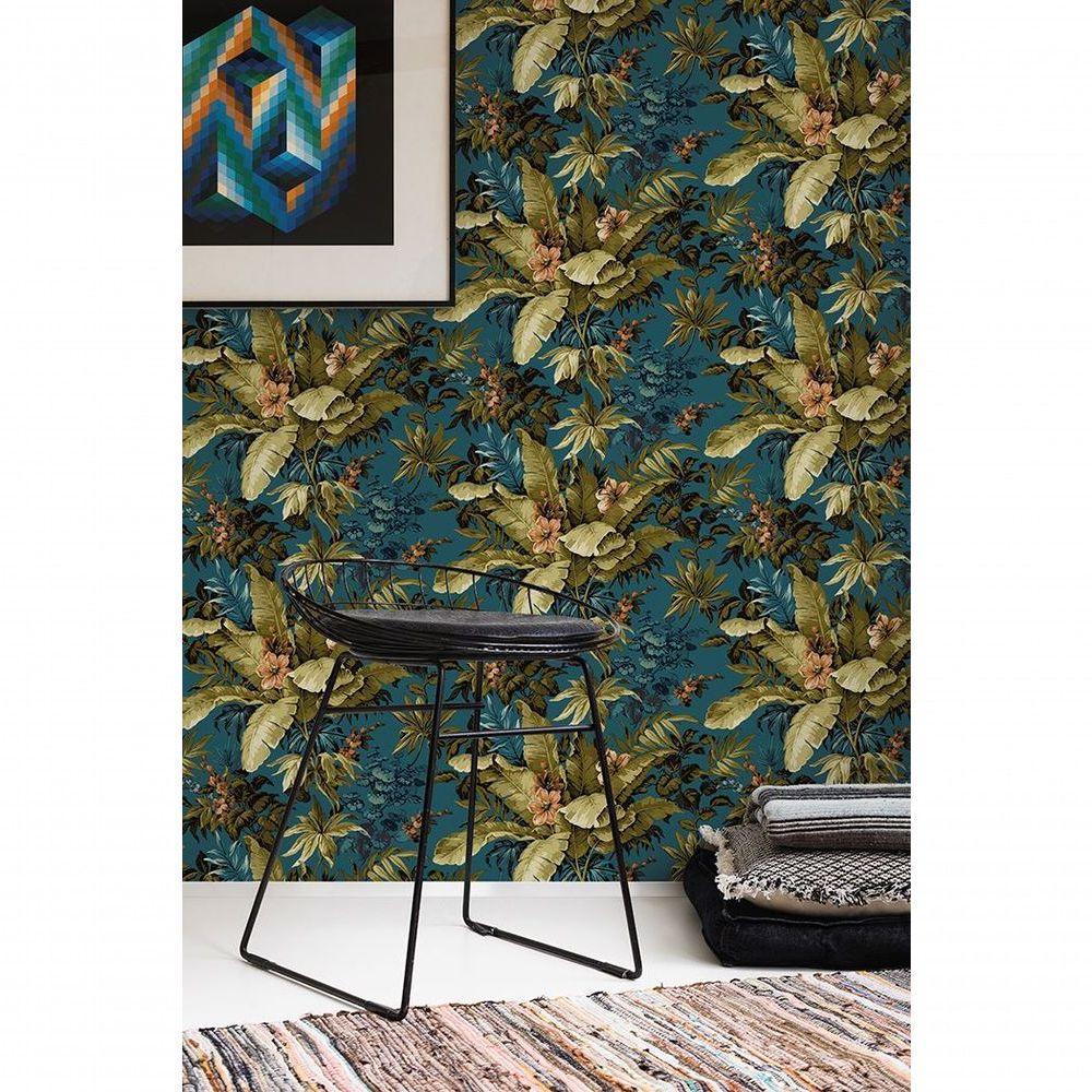 Papel De Parede Muse Folhagem Verde E Azul A55801 - 1