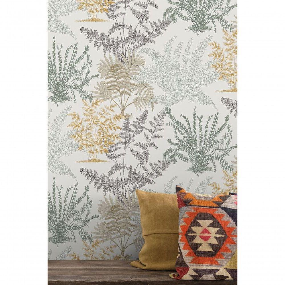 Papel De Parede Muse Folhagem Branco E Dourado A57101 - 1