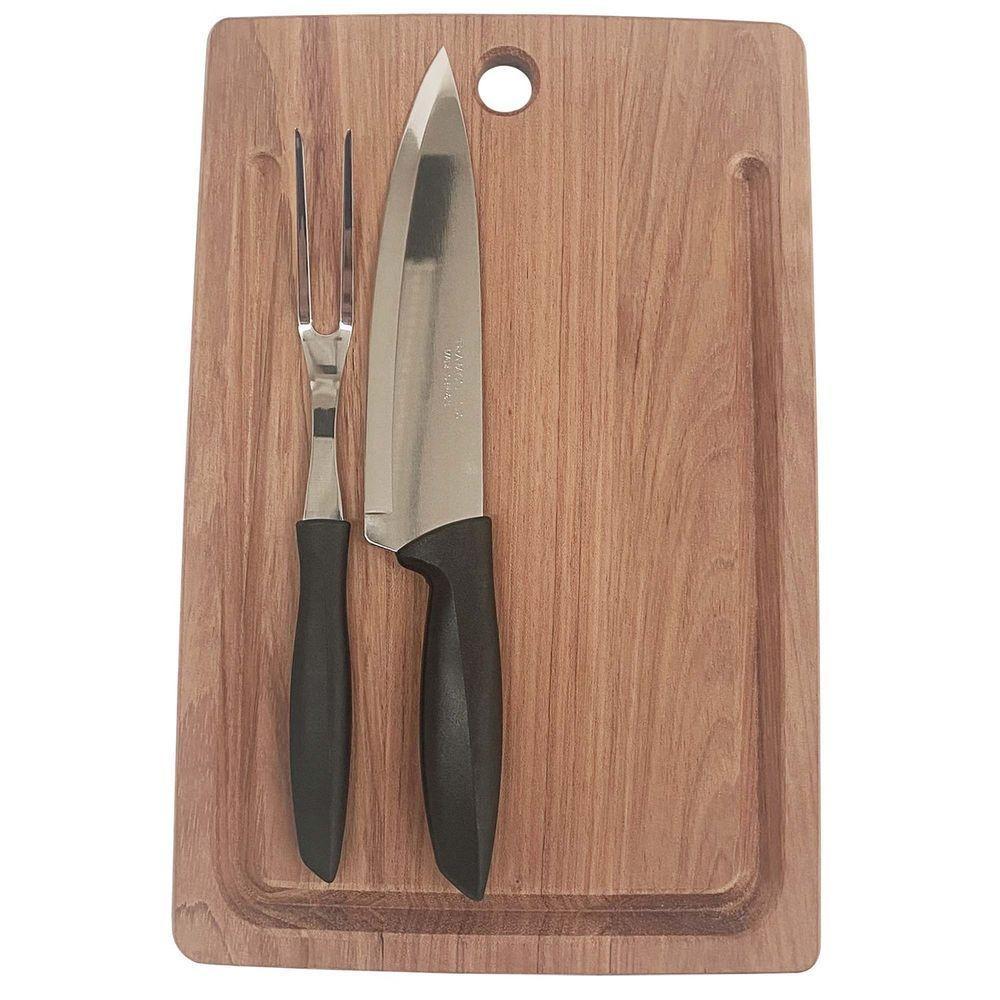 Kit Tábua Garfo E Faca Em Madeira Jatobá Com Brancal E Acabamento Lixado. Tramontina - 1