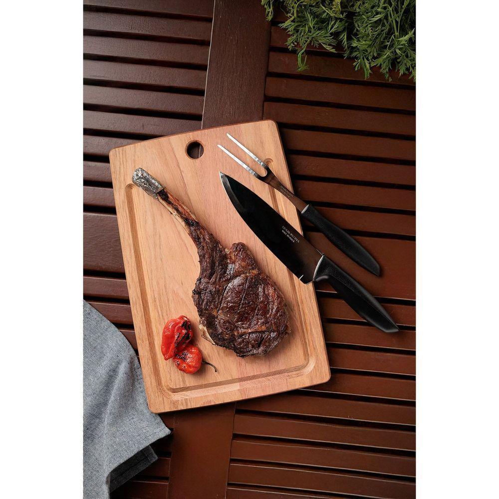 Kit Tábua Garfo E Faca Em Madeira Jatobá Com Brancal E Acabamento Lixado. Tramontina - 2