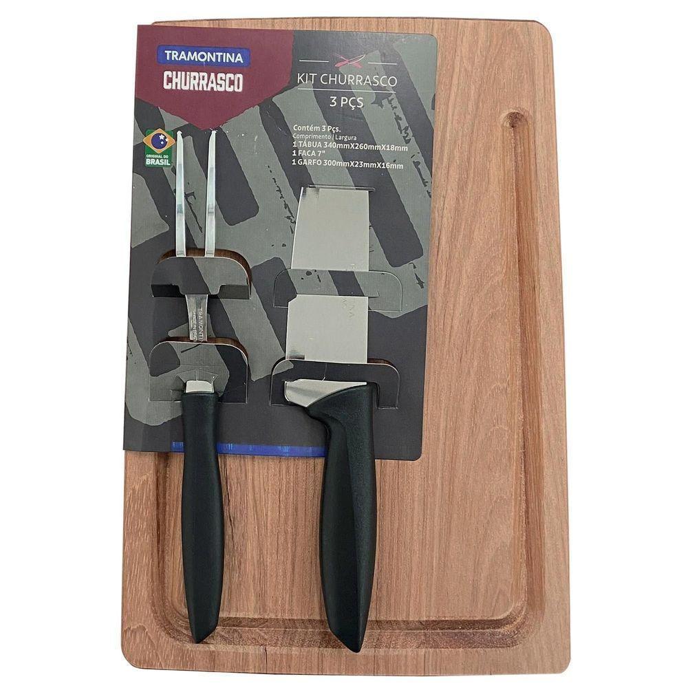 Kit Tábua Garfo E Faca Em Madeira Jatobá Com Brancal E Acabamento Lixado. Tramontina - 3