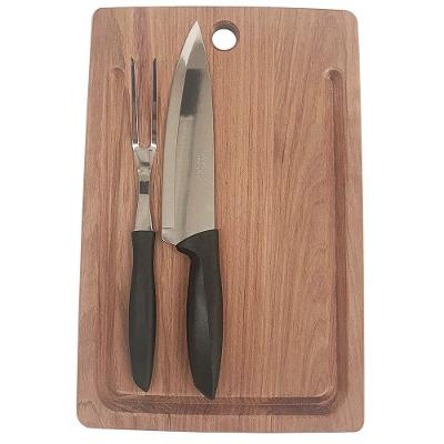 Kit Tábua Garfo E Faca Em Madeira Jatobá Com Brancal E Acabamento Lixado. Tramontina