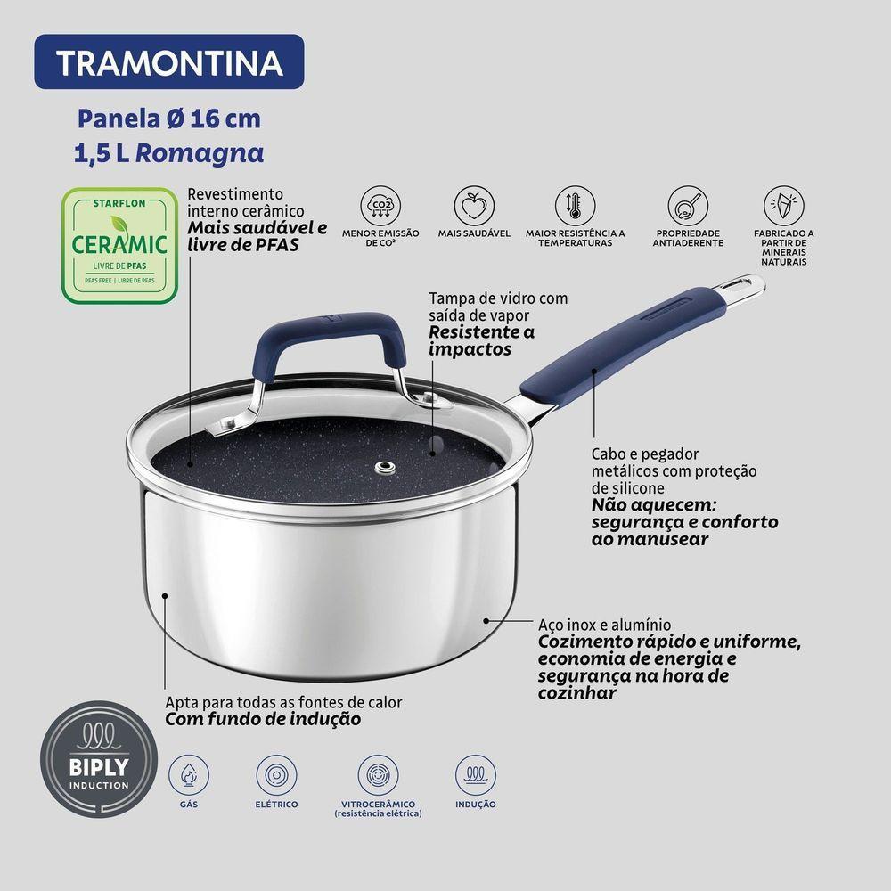 Panela Tramontina Romagna Aço Inox Alumínio Cerâmico Black Stone 16 Cm 1,5 L Tramontina - 4