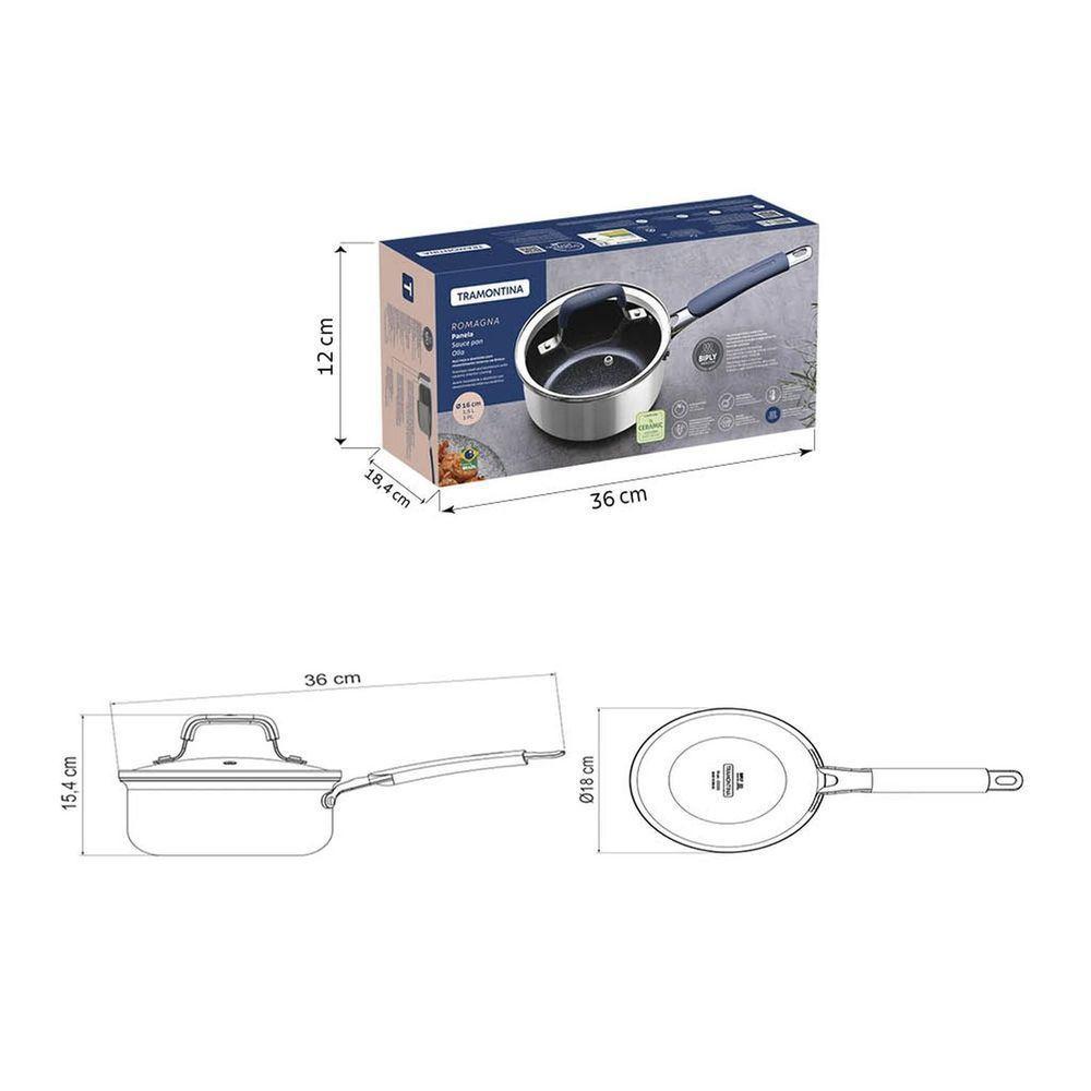 Panela Tramontina Romagna Aço Inox Alumínio Cerâmico Black Stone 16 Cm 1,5 L Tramontina - 6