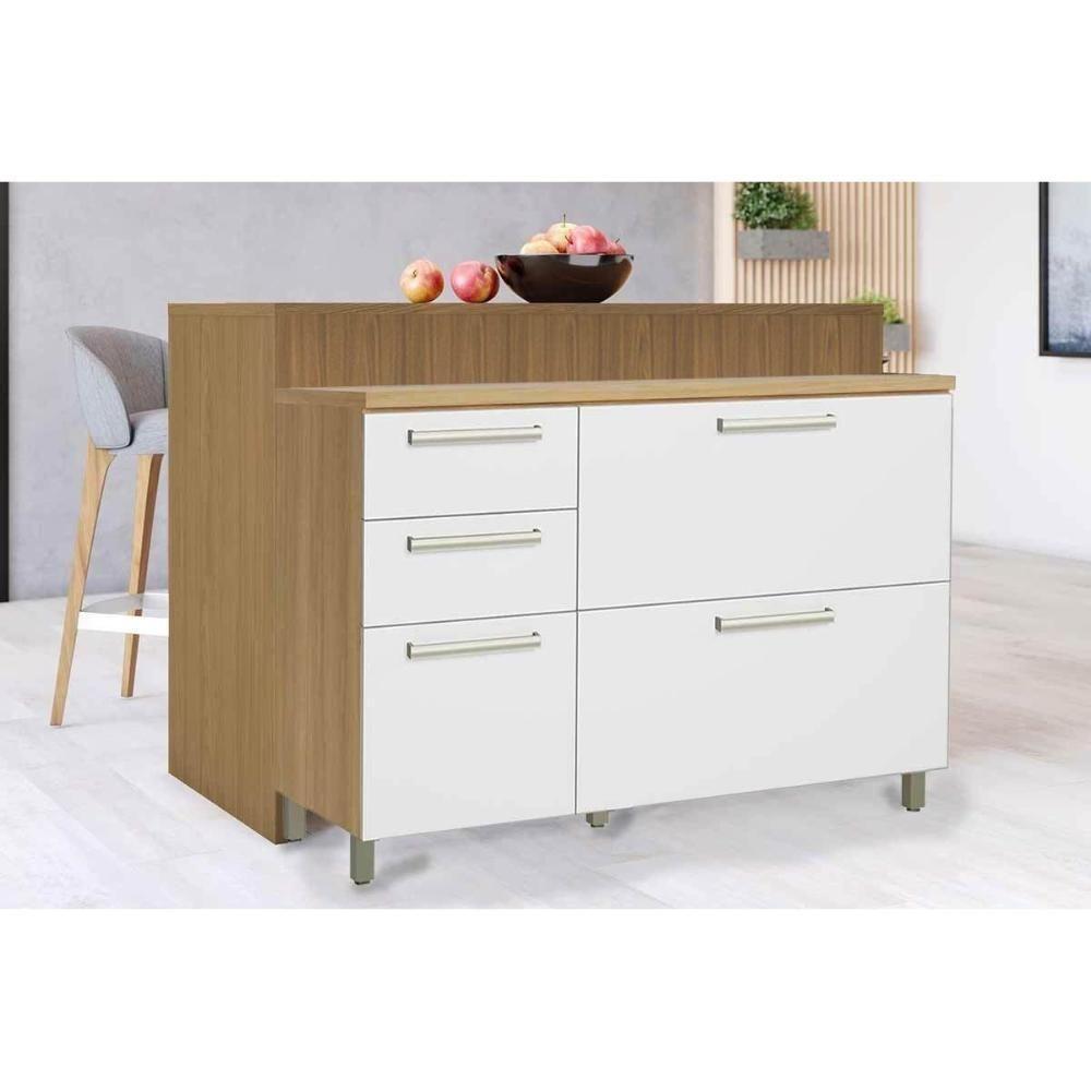 Balcão De Cozinha Modulado Burguesa Com 2 Portas E 3 Gavetas 120cm Freijó Branco - 3