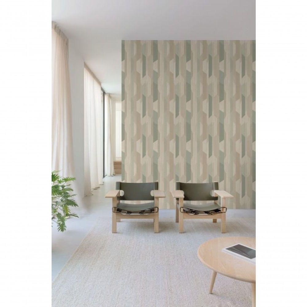 Papel De Parede Muse Geométrico Verde E Bege A57001 - 1