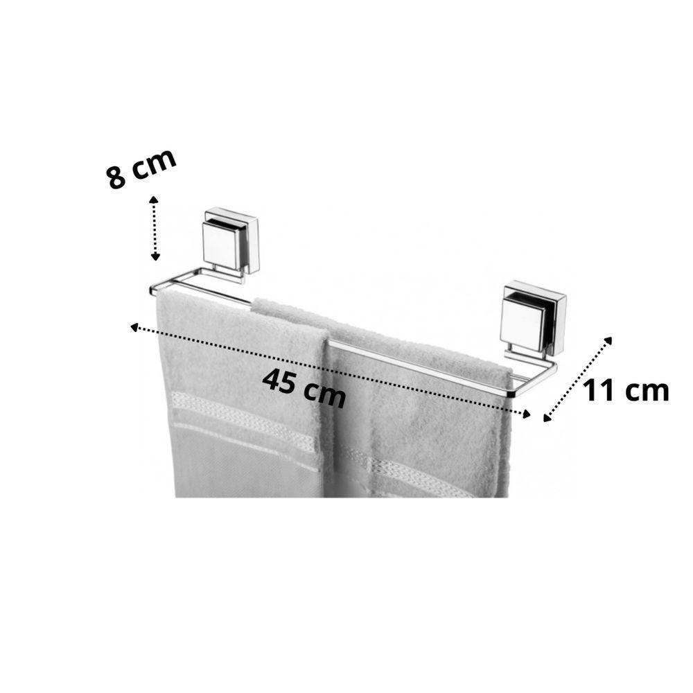 Kit Lavabo Banheiro Cromado Ventosa 03 Peças Future Porta Toalha Duplo, Papeleira, Cabide - 2