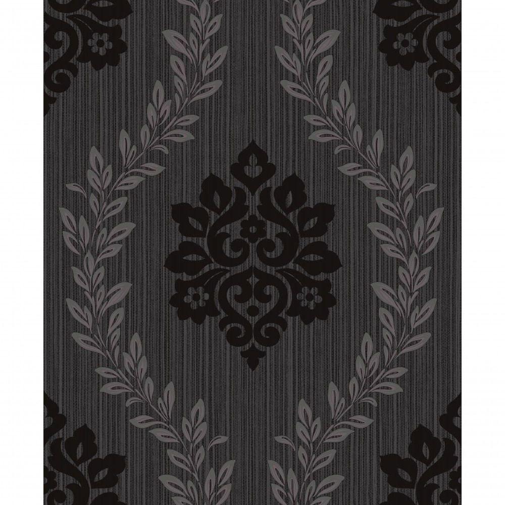 Papel De Parede Fusion Damask Grafite Preto - Rolo 10m X 0,53m - 1