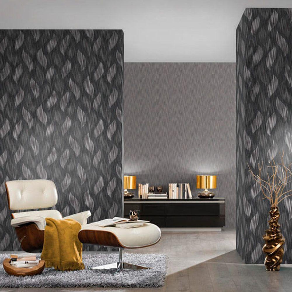 Papel De Parede Fusion Folhas E Listra Cinza Escuro - Rolo 10m X 0,53m - 1