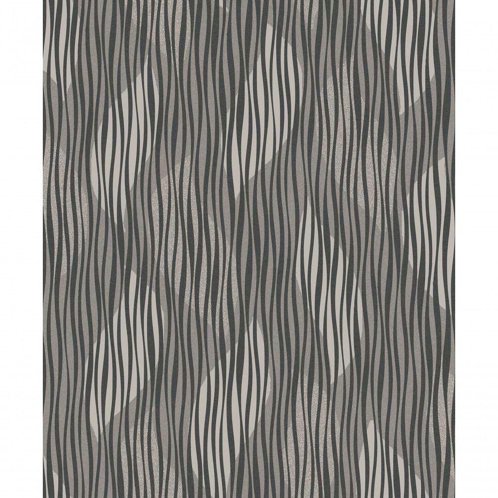 Papel De Parede Fusion Folhas E Listra Cinza Escuro - Rolo 10m X 0,53m - 2