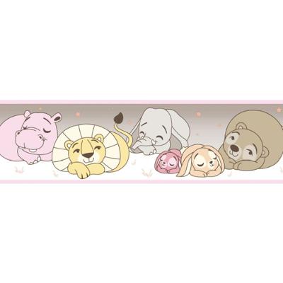 Faixa De Parede Treboli Rosa Animais Dormindo 5912
