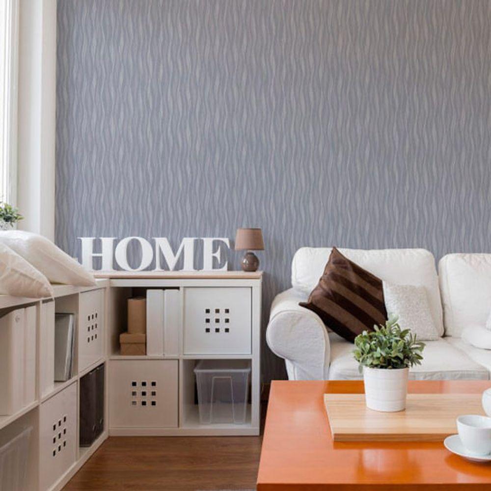 Papel De Parede Fusion Ondulado Cinza Brilho - Rolo 10m X 0,53m - 1