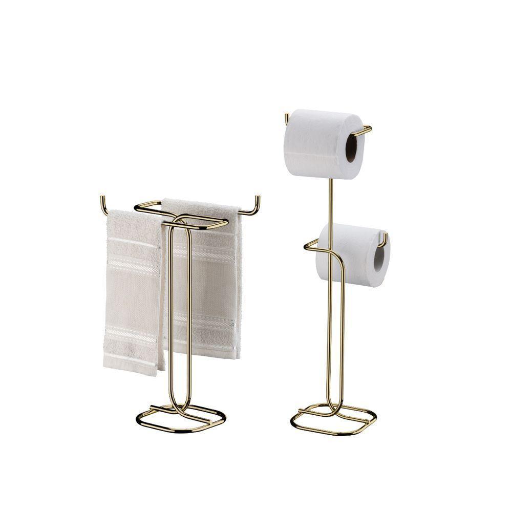 Kit Banheiro Dourado Future Porta Papel Higiênico Chao Porta Toalha De Bancada 1176dd 1177dd - 1