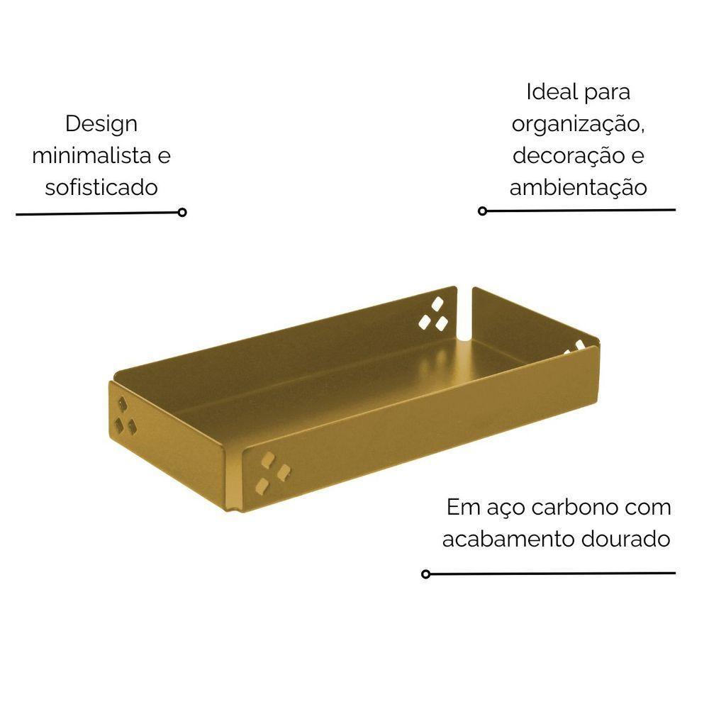 Bandeja Decoração Retangular 10x20cm Aço Dourado Future 6013 - 3