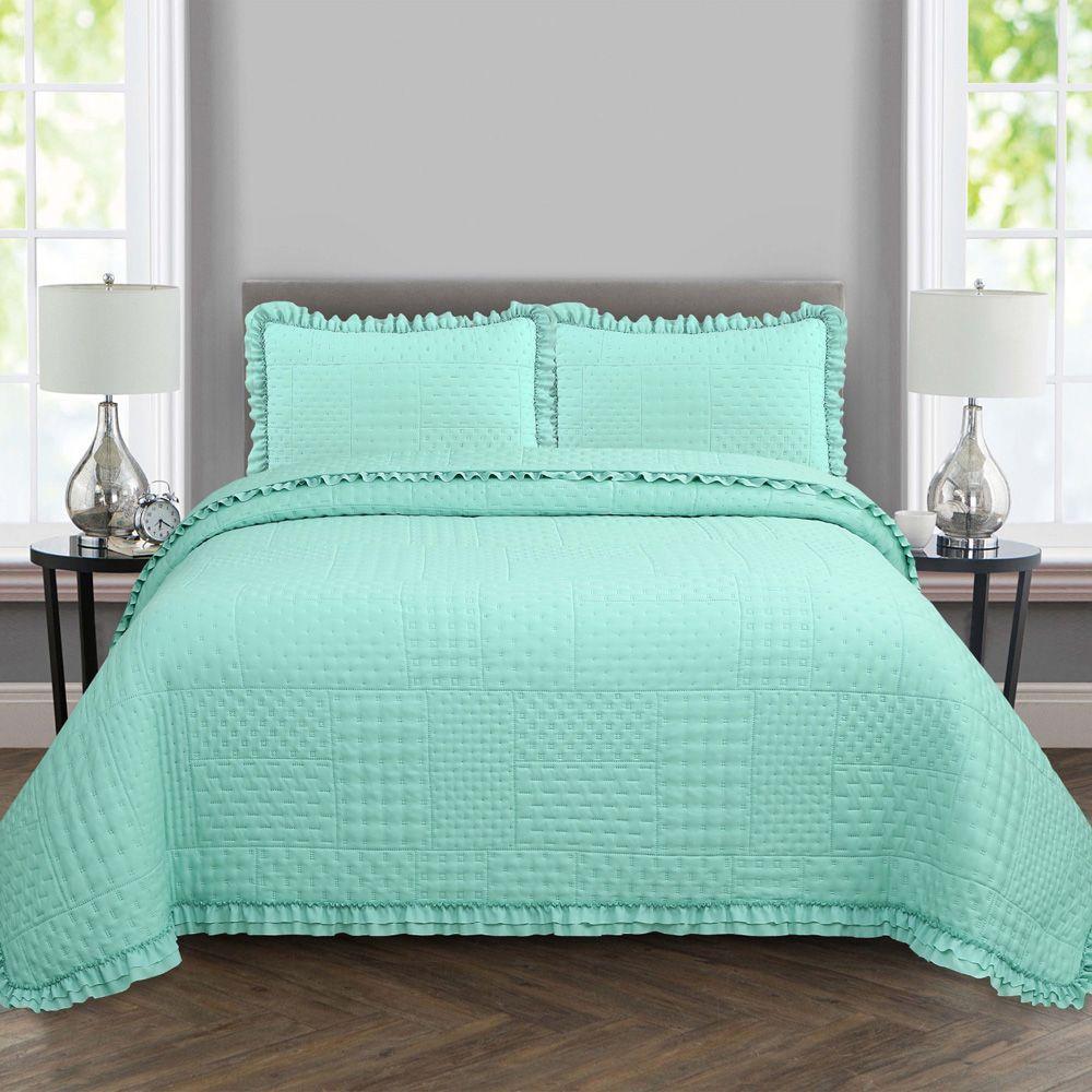 Kit Cobre Leito Colcha Casa Scarpa Maison King C/ Babado Percal 300 Fios 3 Peças - Verde Menta - 2