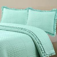 Kit Cobre Leito Colcha Casa Scarpa Maison King C/ Babado Percal 300 Fios 3 Peças - Verde Menta - 3