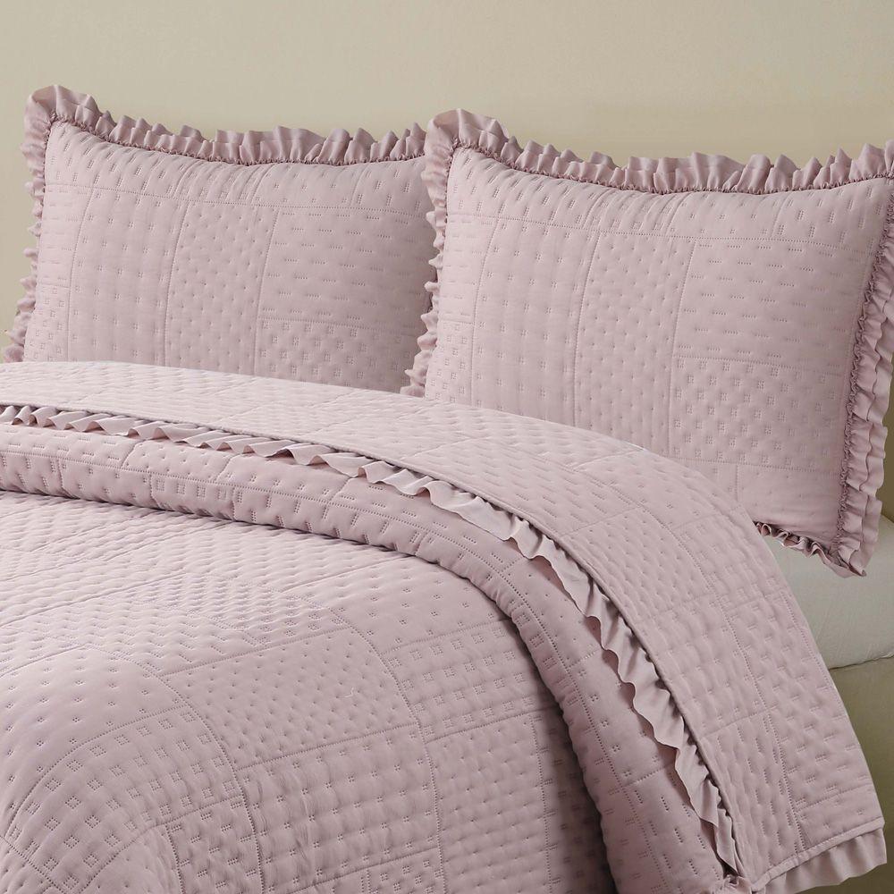 Kit Cobre Leito Colcha Casa Scarpa Maison King C/ Babado Percal 300 Fios 3 Peças - Roxo Malva - 3