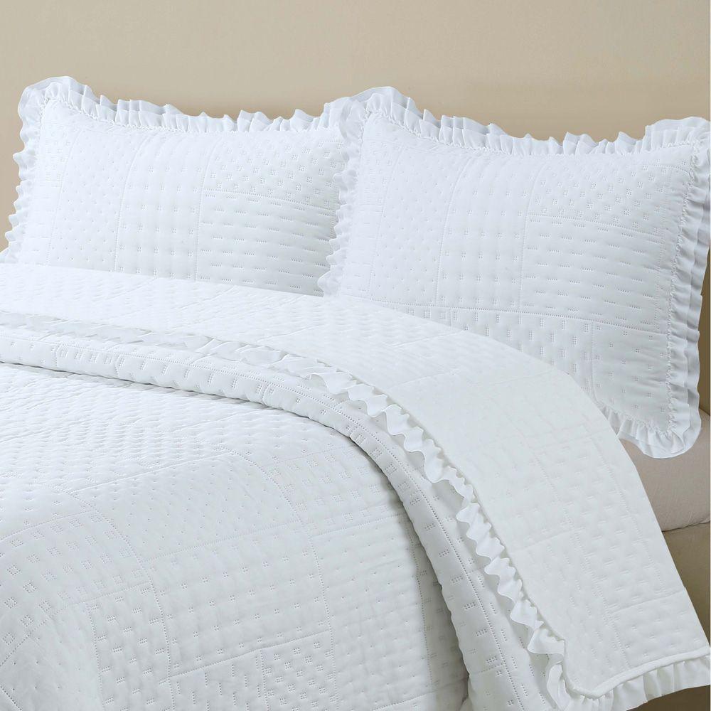 Kit Cobre Leito Colcha Casa Scarpa Maison Queen C/ Babado Percal 300 Fios 3 Peças - Branco - 2