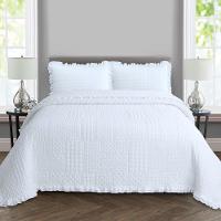 Kit Cobre Leito Colcha Casa Scarpa Maison Queen C/ Babado Percal 300 Fios 3 Peças - Branco - 3