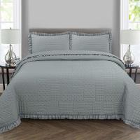 Kit Cobre Leito Colcha Casa Scarpa Maison King C/ Babado Percal 300 Fios 3 Peças - Cinza - 2