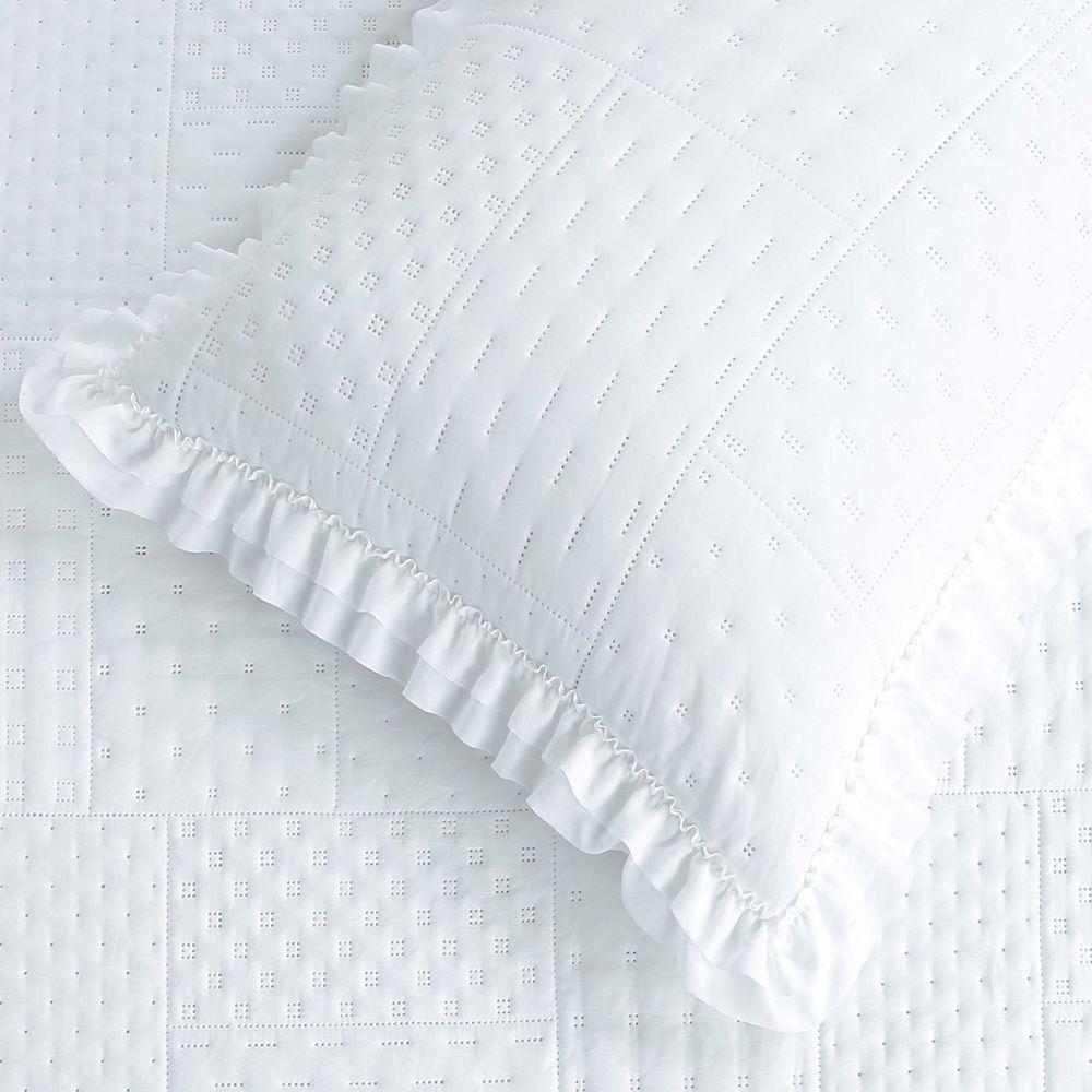 Kit Cobre Leito Colcha Casa Scarpa Maison Casal Padrão C/ Babado Percal 300 Fios 3 Peças - Branco - 4