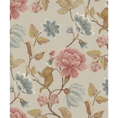 Papel De Parede Icon Floral Cinza E Rosa Ic3116