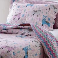 Kit Cobre Leito Colcha Solteiro Infantil Studio Dupla Face Estampado 2 Peças - Lhama - Rosa - 100% Poliéster - 2