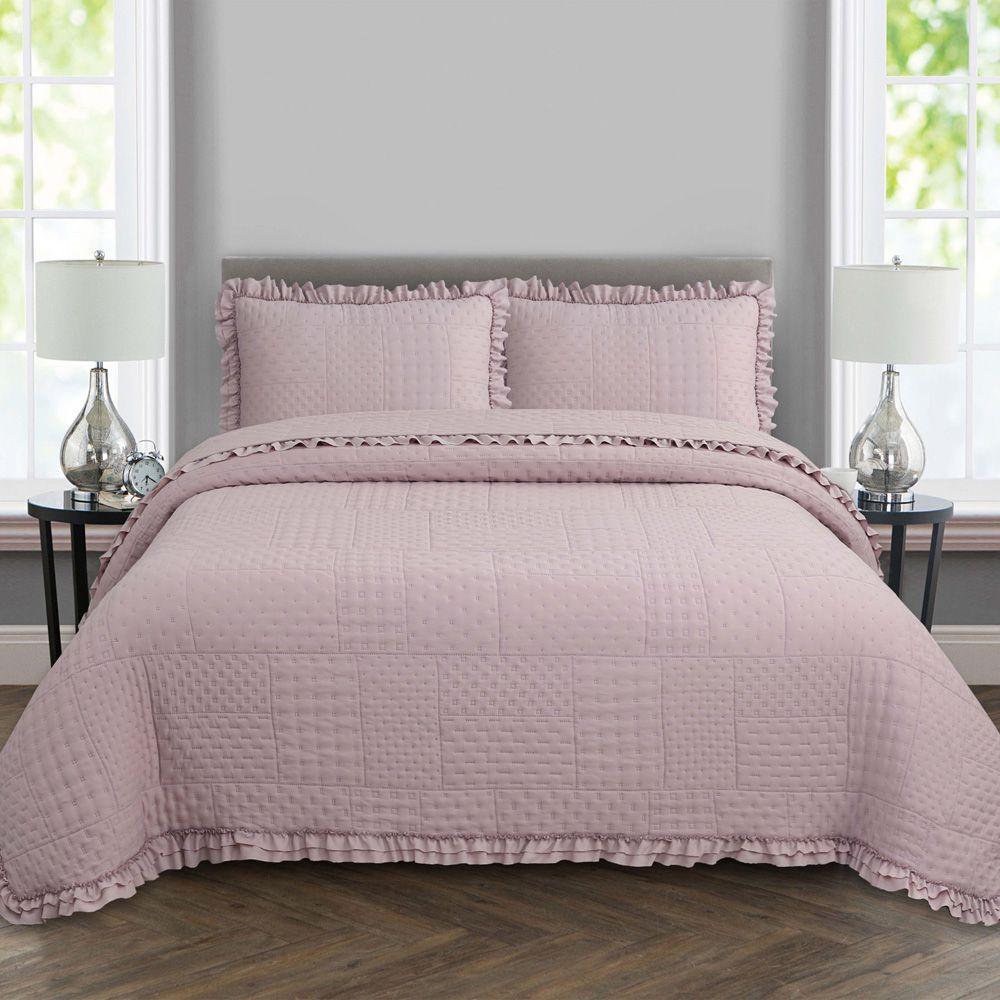 Kit Cobre Leito Colcha Casa Scarpa Maison Casal Padrão C/ Babado Percal 300 Fios 3 Peças - Roxo Malva - 2