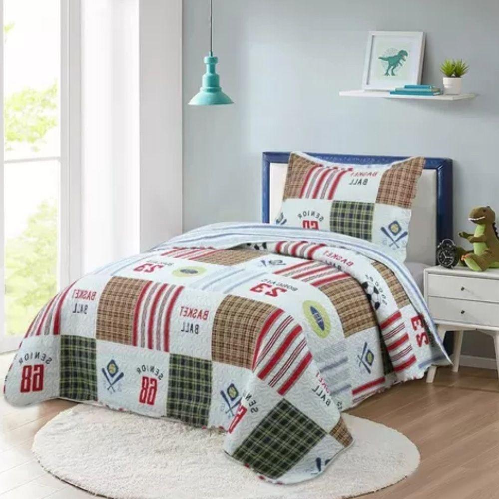 Kit Cobre Leito Colcha Solteiro Infantil Studio Dupla Face Estampado 2 Peças - Super Ball - Cinza - 100% Poliéster - 1