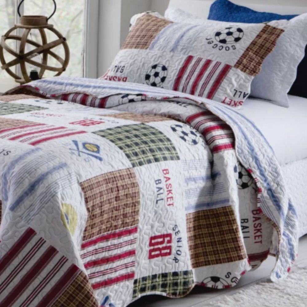 Kit Cobre Leito Colcha Solteiro Infantil Studio Dupla Face Estampado 2 Peças - Super Ball - Cinza - 100% Poliéster - 2