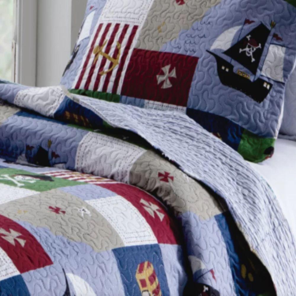 Kit Cobre Leito Colcha Solteiro Infantil Studio Dupla Face Estampado 2 Peças - Pirata - Azul - 100% Poliéster - 3